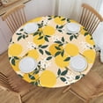 thumbnail image 1 of Cute Yellow Lemon Pattern Flowers Fitted Round Tablecloth Waterproof Table Cloth with Elastic Edge Wipe Clean Table Cover for Indoor Outdoor Fits 45"-50", Medium, 1 of 4