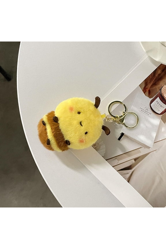 Cute Yellow Little Bee Pendant Plush Toy Cartoon Stuffed Animal Bag Hanging Decoration Key Chain Rag Doll