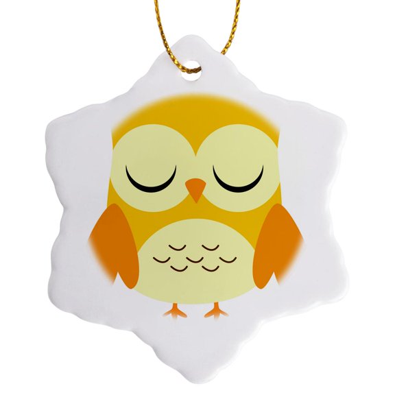3drose, Cute Yellow Owl, 3 inch Snowflake Porcelain Ornament