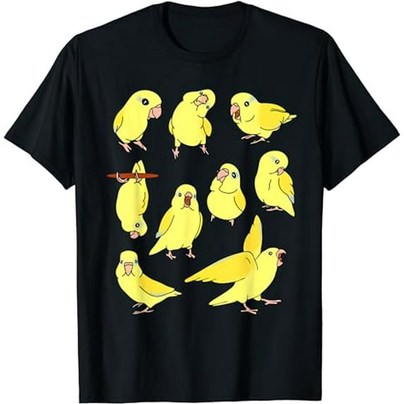 Cute Yellow Parrotlet Pattern Funny Parrots doodles T-Shirt