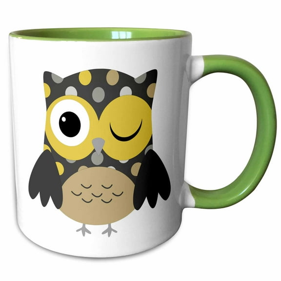 3drose, Cute Yellow Polka Dot Owl, 11oz Two-tone Green Mug