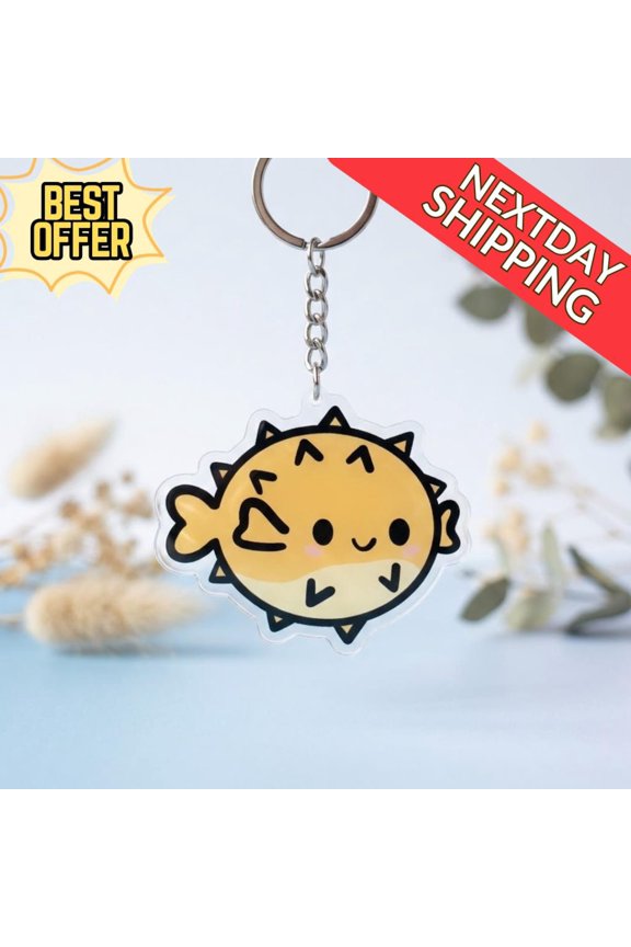 Cute Yellow Pufferfish Keychain Adorable Kawaii Fish Charm, Transparent Acrylic Keychain for Animal Lovers, Perfect Gift for Kids & Teens