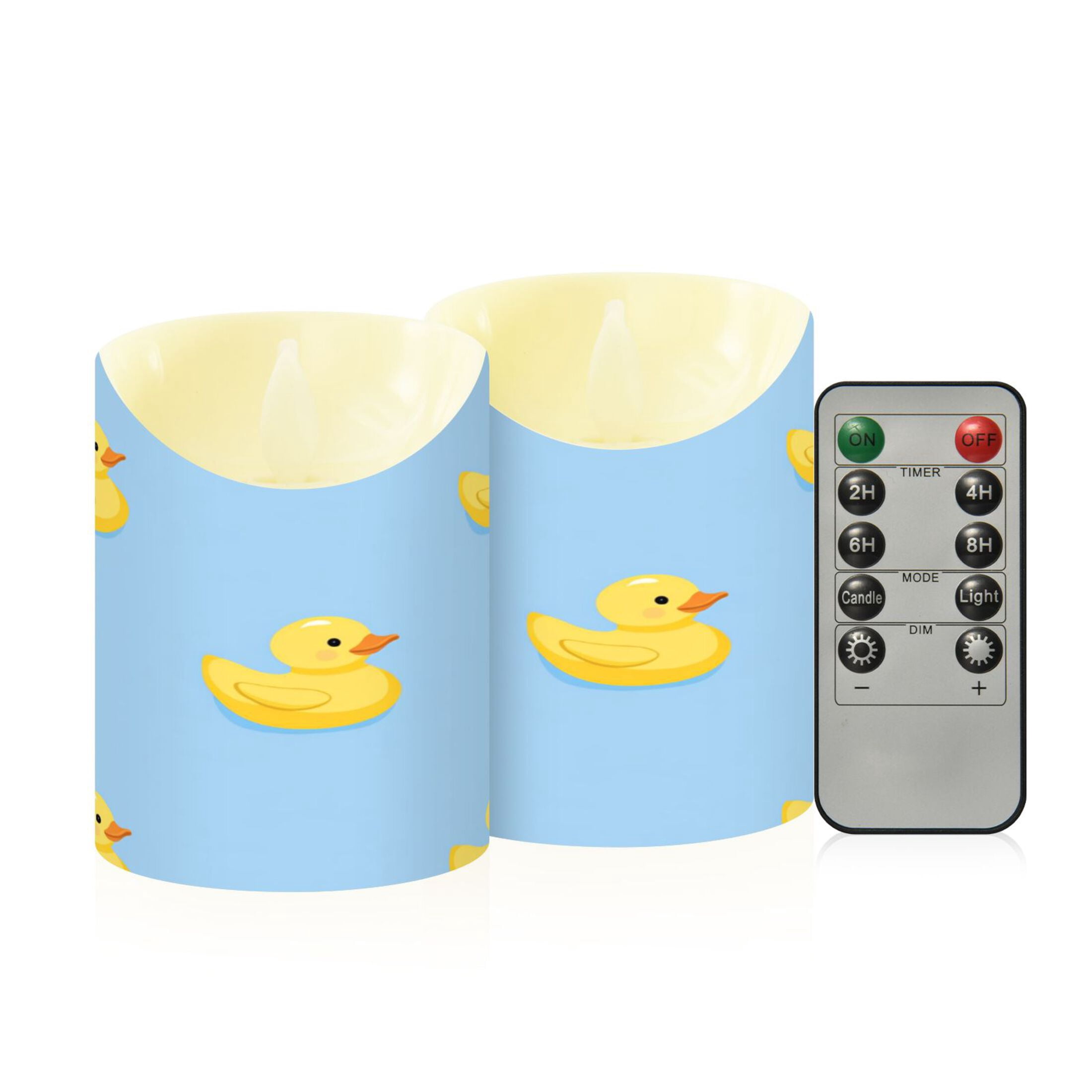 Cute Yellow Rubber Ducks Blue Background Flickering Flameless Candles ...