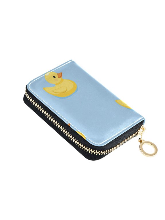 Cute Yellow Rubber Ducks Blue Background Women's Credit Card Holder PU Leather Zipper Wallet RFID Blocking