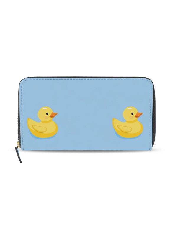 Cute Yellow Rubber Ducks Blue Background Women's Long Zipper Wallet Bifold Clutch Purse PU Leather Card Cases