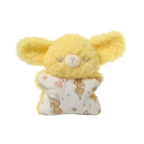 Cute Yellow Sleepy Bunny Plush Toy, Soft Fluffy Rabbit Stuffed Animal with Printed Cotton Body, Adorable Kawaii Plushie for Kids & Nursery