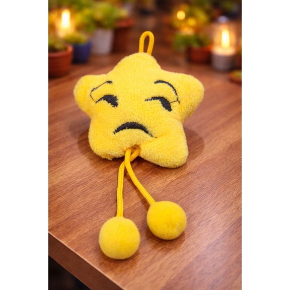 Cute Yellow Star Plush Hanging Toy Soft Stuffed Star with Pull String Pom Poms