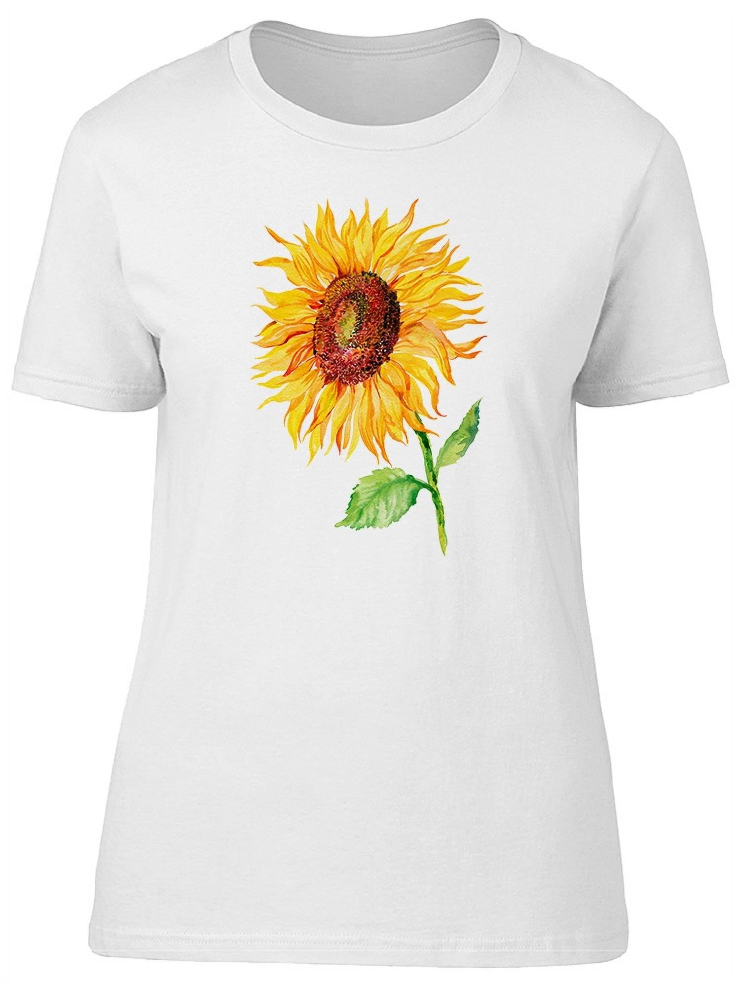 Anbech Women's Sunflower Print Short Sleeve T-Shirt | Cute Graphic Tee, O-Neck, Loose Casual Fit - Size S Yellow - View #2