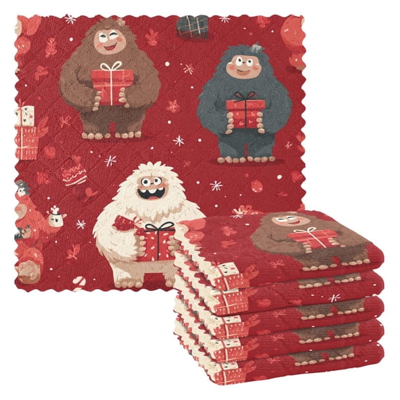 Cute Yeti Kitchen Cloth Dish Towels for Drying Washing Absorbent Dish Rags Reusable soft kitchen dishcloth set 6 Pack