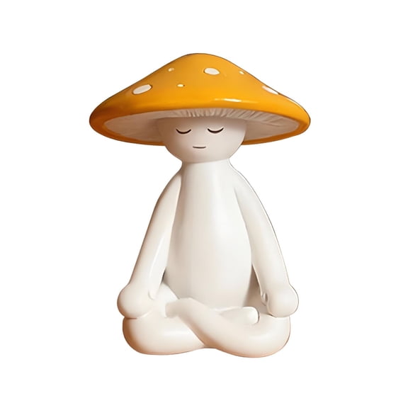Cute Yoga Meditation Mushroom Decor Accent for Shelf, Whimsical Decor Figurine for Table, Bookshelf, Fairy Garden, Mushroom Gift for the Home