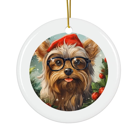 Cute York Dog Eye Glass Magical Season Treasure For Gifts And Surprises Hanging Round Ornament