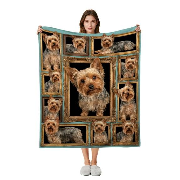 Cute Yorkie Dog Blanket Yorkshire Terrier Lovers Gift Soft Cozy Plush Throw for Women Kids Bed Couch Home Decoration Teal Background Yorkie Mom - 60"x50"
