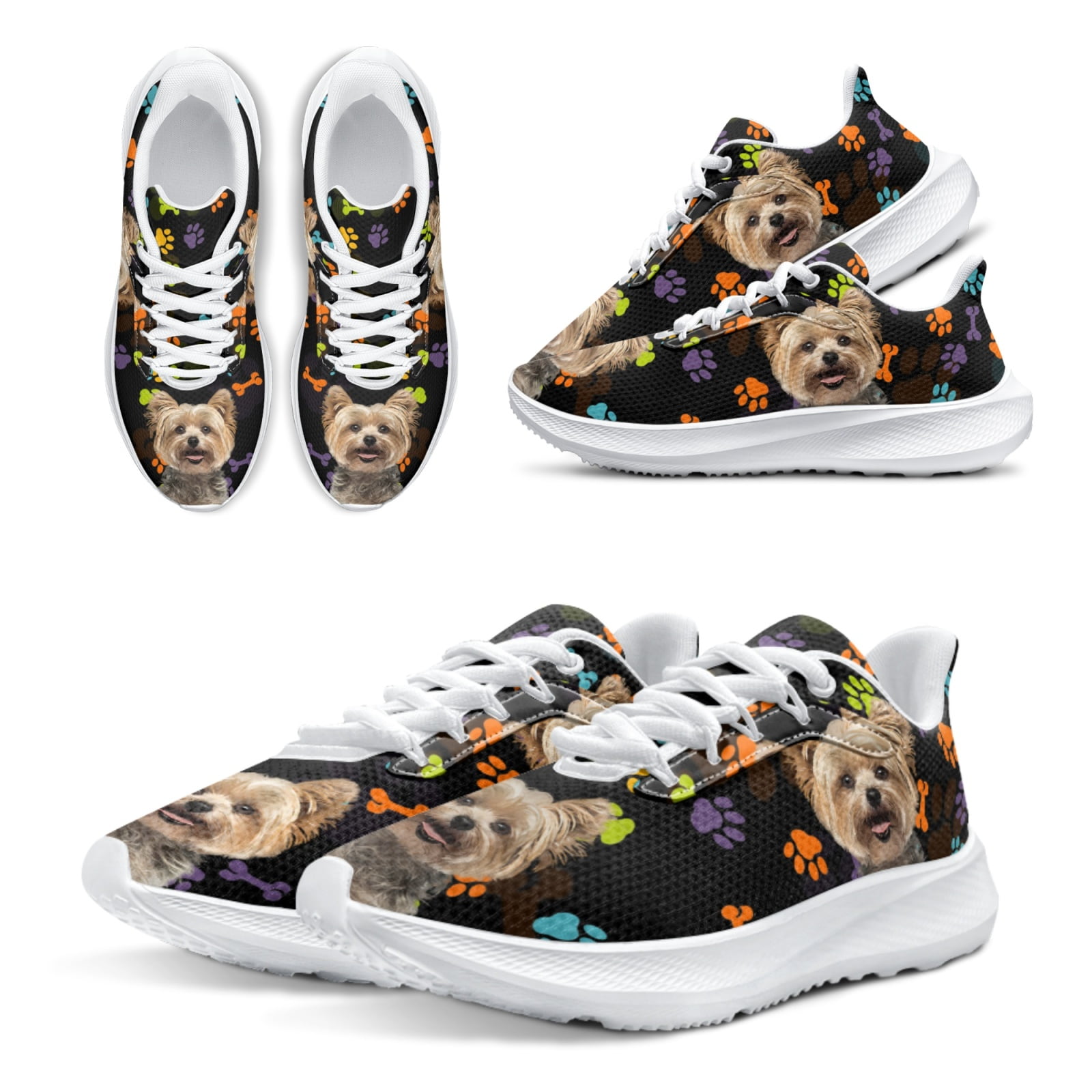 Cute Yorkshire Running Shoes For Women Colorful Dog Paw Print ...