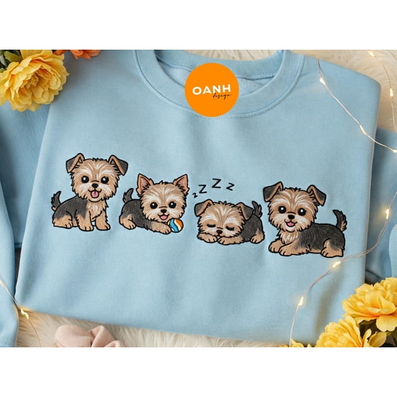 Cute Yorkshire Terrier Dog Embroidered Sweatshirt, Pet Sweater, Yorkie Dog Owner Gift for Yorkie Mom Dad, Pet Cartoon Hoodie