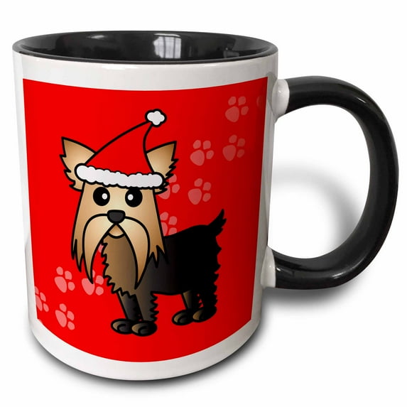 3drose, Cute Yorkshire Terrier Yorkie Red with Santa Hat, 11oz Two-tone Black Mug