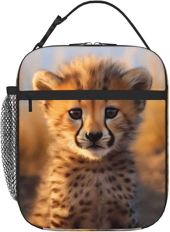 Cute Young Cheetah Lunch Box Funny Animals Golden Light Lunch Bag Insulated Reusable Portable Lunch Tote Cooler Bag For Men Women Teens, Office Work Travel Lunchbox