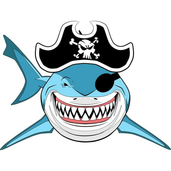 Cute Young Shark Pirate Cartoon Character Wall Art Sticker Vinyl Decals Girls Boys Children Baby Bedroom House School Wall Decor Removable Sticker Peel and Stick Size (10x8 inch)