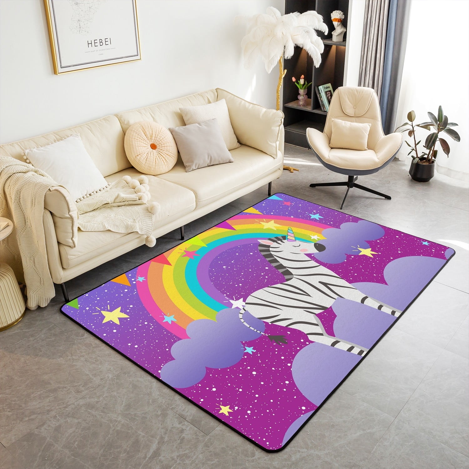 Cute Zebra Area Rug Galaxy Glitter Stars Cartoon Rainbow Carpet 3x5 for ...