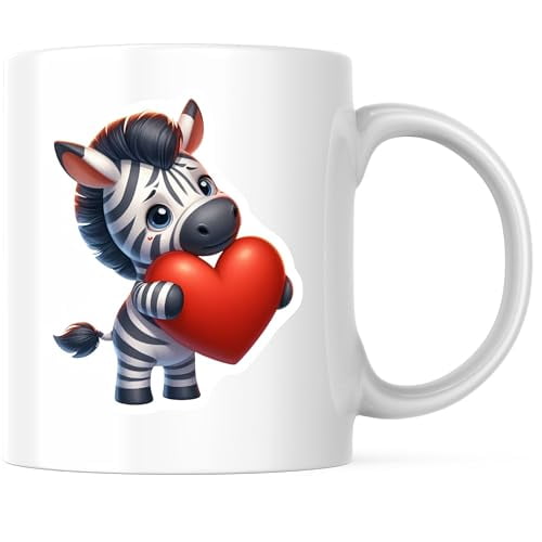 Cute Zebra Heart Coffee Mug - Adorable Animal Lover Mug - Unique 11 Ounce Ceramic Cup - Premium Ceramic - Design Printed On Both Sides - BMCM03642