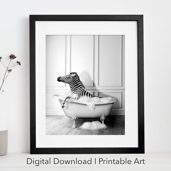 Cute Zebra In Tub Wall Art, Zebra Photo, Zebra Art, Bathroom Art Print, Wall Art, Modern Wall Decor, 16x24 UNFRAMED