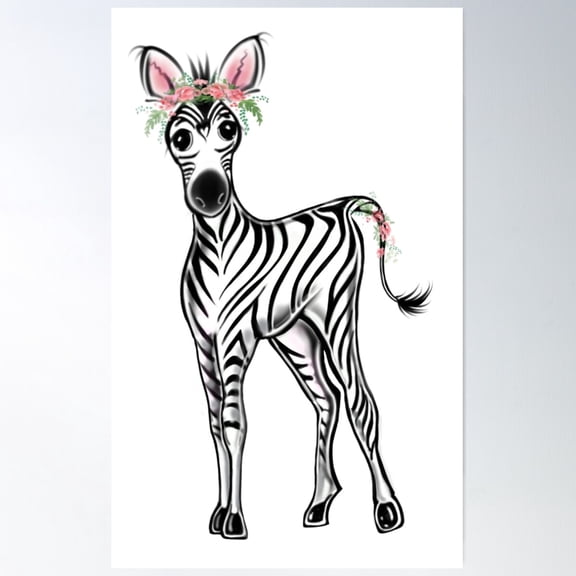 Cute Zebra With Pink Roses Poster Wall Art, Modern Wall Decor For Living Room Bedroom, 24x36 UNFRAMED