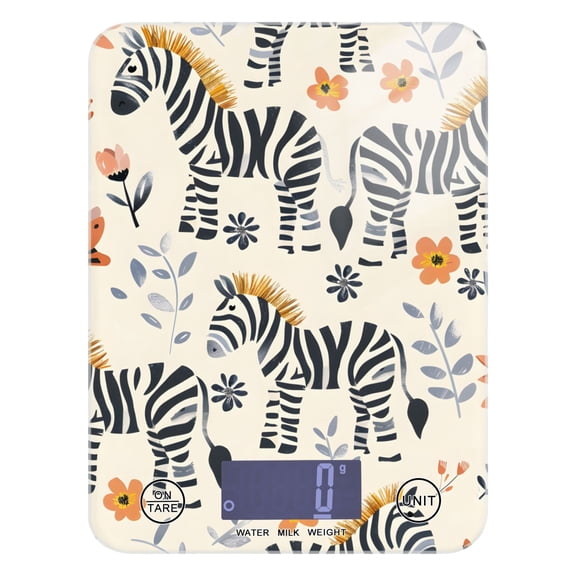 Cute Zebras and Flowers Food Scale Digital Kitchen Scale Waterproof Tempered Glass Tare Function 11 lb for Baking Cooking Meal Prep