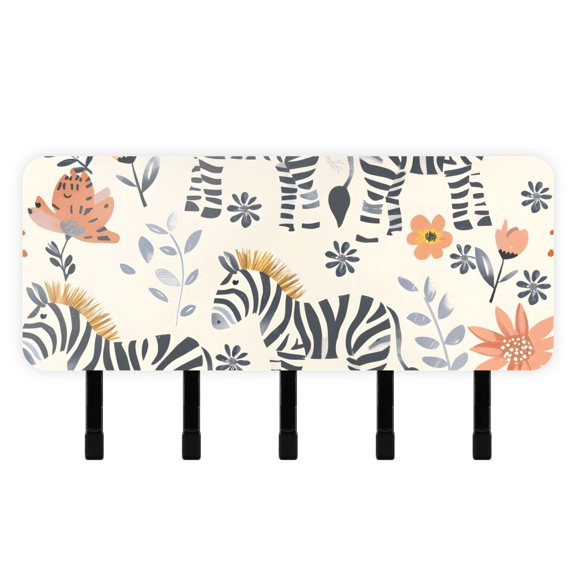 Cute Zebras and Flowers Mail Holder Organizer Wall Mount with Shelf Key Holder Key Rack with 5 Key Hooks for Wall Decorative