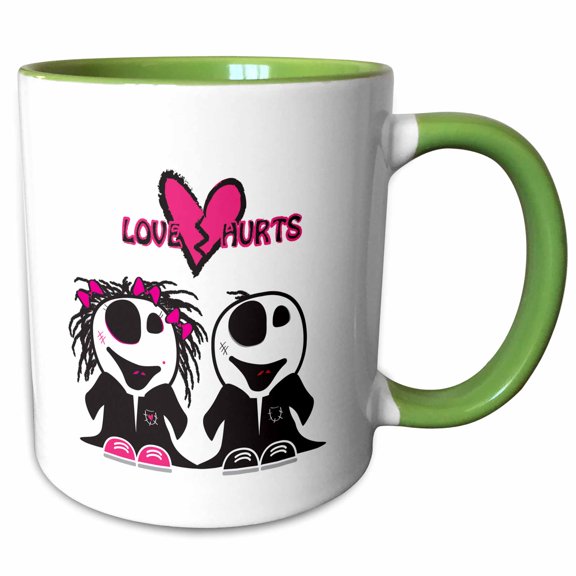 3drose, Cute Zombie Couple Love Hurts Punk Emo Design, 11oz Two-tone Green Mug