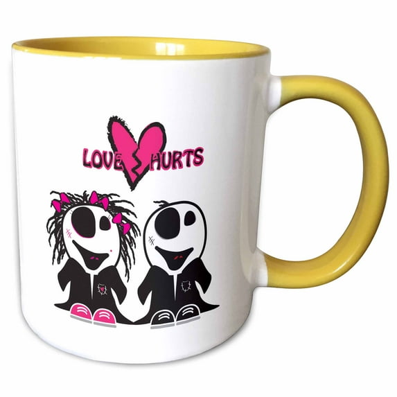 3drose, Cute Zombie Couple Love Hurts Punk Emo Design, 11oz Two-tone Yellow Mug