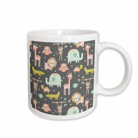 3drose, Cute Zoo Animals Pattern, 11oz Mug
