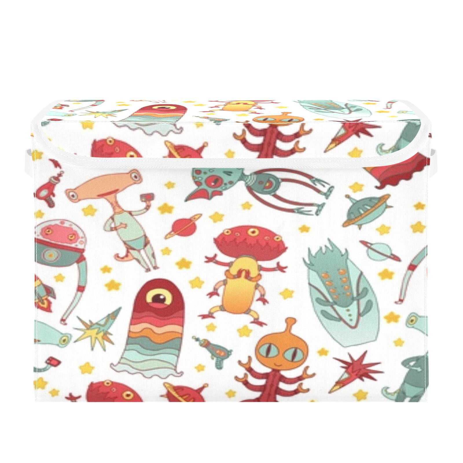 Cute alien space pattern design Large Storage Bins with Linen Collapsible Foldable Storage Cubes Fabric Closet Organizer Containers box with Flip-Top