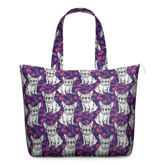 Cute and Adorable Puppy Pattern Travel Bag, Dog Print Weekender Duffel with Paw and Bone Design, Lightweight and Stylish Tote