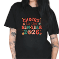 thumbnail image 1 of Cute and Coloful Letter Cheers 2026 Theme Graphic Cotton Tee T Shirt Tops Short Sleeve Round Neck Black S-5XL, 1 of 5