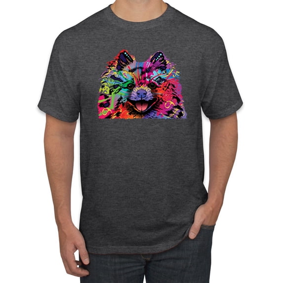 Cute and Colorful Pomeranian Dog Animal Lover Men's Graphic T-Shirt, Heather Black, Large