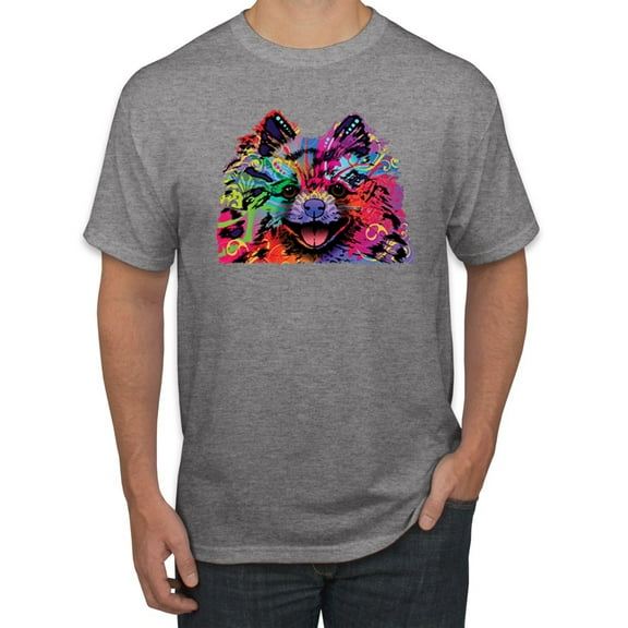 Cute and Colorful Pomeranian Dog Animal Lover Men's Graphic T-Shirt, Heather Grey, 4XL