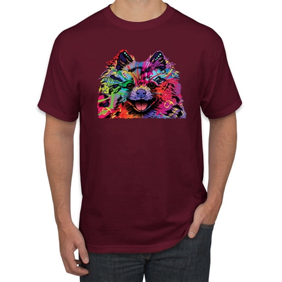 Cute and Colorful Pomeranian Dog Animal Lover Men's Graphic T-Shirt, Maroon, 3XL