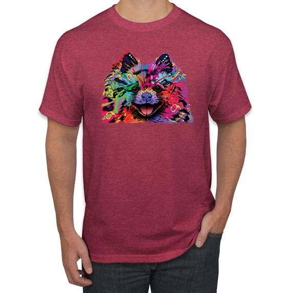 Cute and Colorful Pomeranian Dog Animal Lover Men's Graphic T-Shirt, Vintage Heather Red, 5XL