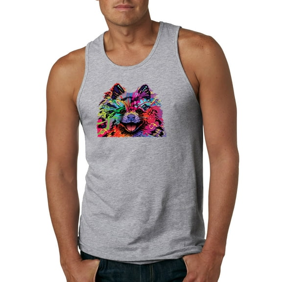 Cute and Colorful Pomeranian Dog Animal Lover Mens Graphic Tank Top, Heather Grey, X-Large