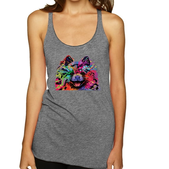 Cute and Colorful Pomeranian Dog Animal Lover Tri-Blend Racerback Tank Top, Premium Heather, Medium