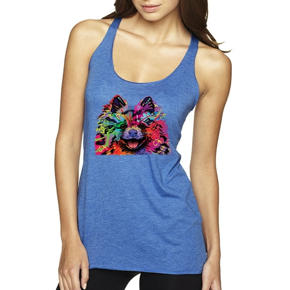 Cute and Colorful Pomeranian Dog Animal Lover Tri-Blend Racerback Tank Top, Vintage Royal, Large