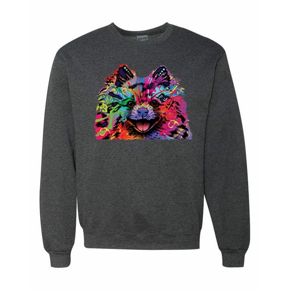 Cute and Colorful Pomeranian Dog Animal Lover Unisex Crewneck Graphic Sweatshirt, Heather Black, 3XL