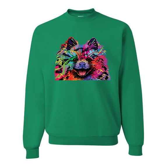 Cute and Colorful Pomeranian Dog Animal Lover Unisex Crewneck Graphic Sweatshirt, Kelly, 2XL