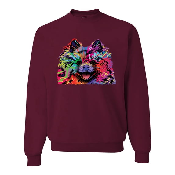 Cute and Colorful Pomeranian Dog Animal Lover Unisex Crewneck Graphic Sweatshirt, Maroon, Large