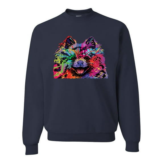 Cute and Colorful Pomeranian Dog Animal Lover Unisex Crewneck Graphic Sweatshirt, Navy, Small