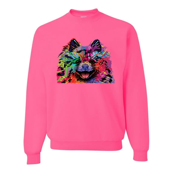 Cute and Colorful Pomeranian Dog Animal Lover Unisex Crewneck Graphic Sweatshirt, Neon Pink, 2XL