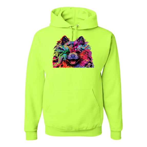 Cute and Colorful Pomeranian Dog Animal Lover Unisex Graphic Hoodie Sweatshirt, Safety Green, Small