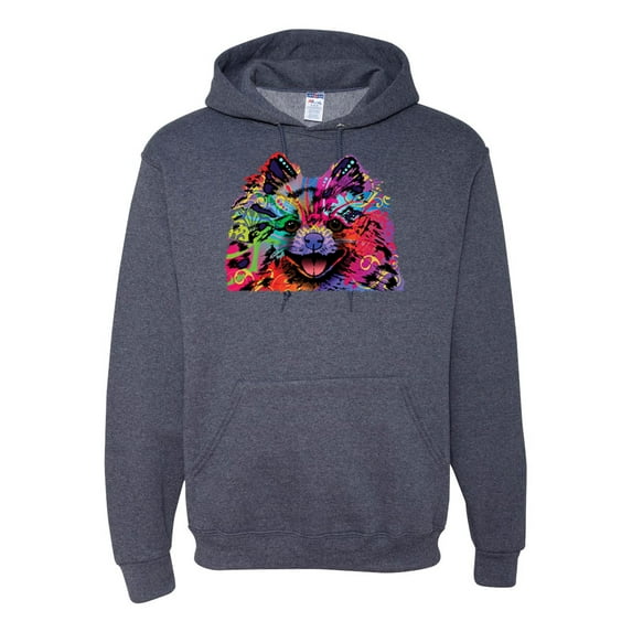 Cute and Colorful Pomeranian Dog Animal Lover Unisex Graphic Hoodie Sweatshirt, Vintage Heather Navy, Small