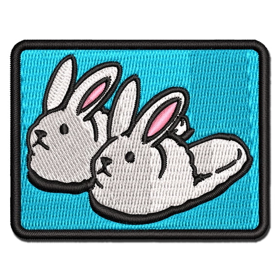 Cute and Fluffy Bunny Slippers Applique Multi-Color Embroidered Iron-On Patch - 3.5 Inch Large