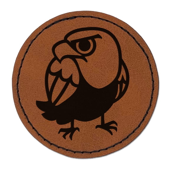 Cute and Grumpy Bald Eagle 2.5" Faux Leather Round Engraved Iron-On Patch - Brown