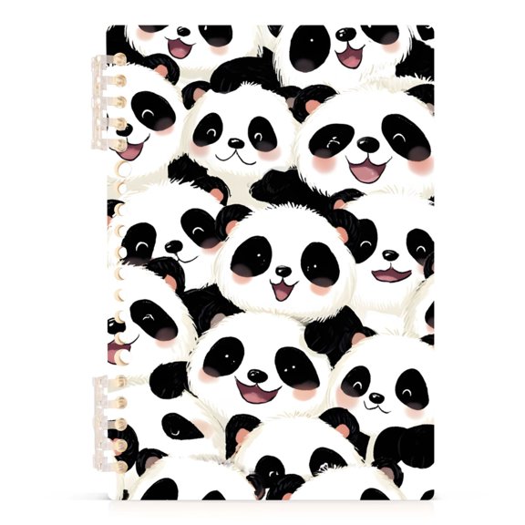 Cute and Happy Panda Pattern A5 Notebook Refillable 60 Sheets Detachable Ring Binder PP Cover Journal